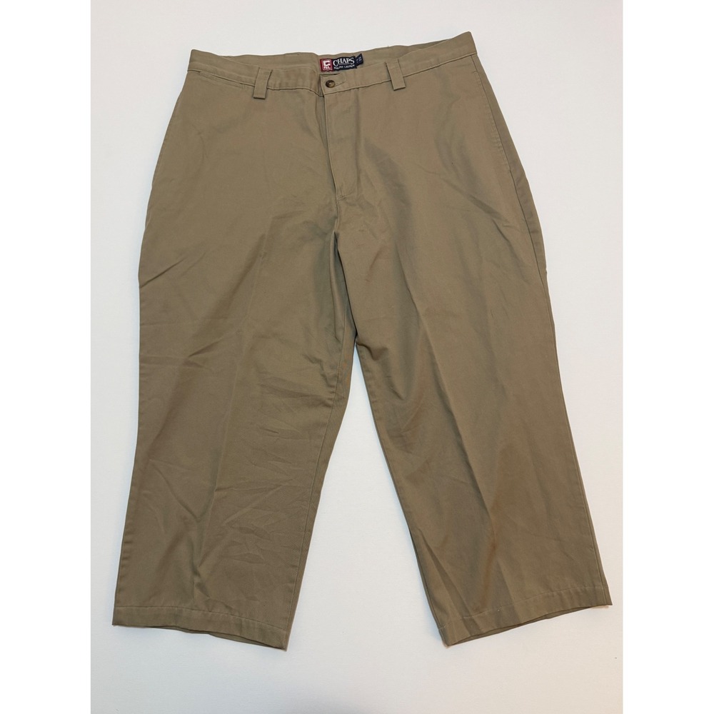 Chaps Ralph Lauren Mens Khaki Chino Pants 38x30 Tan Cotton Flat Front Trousers